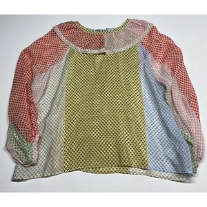 Love Binetti Women's Medium Blouse  100%‎ Silk Colorful Puff Sleeve